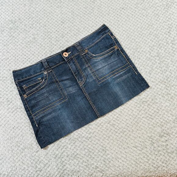 vintage retro y2k dark wash ultra micro mini low rise denim skirt blue epic 10 - Picture 1 of 6